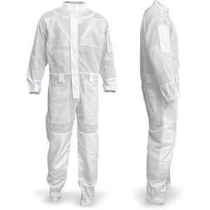 Professional Full-Length Beekeeper Suit Ventilated Cotton Mesh White Sz Unisex L